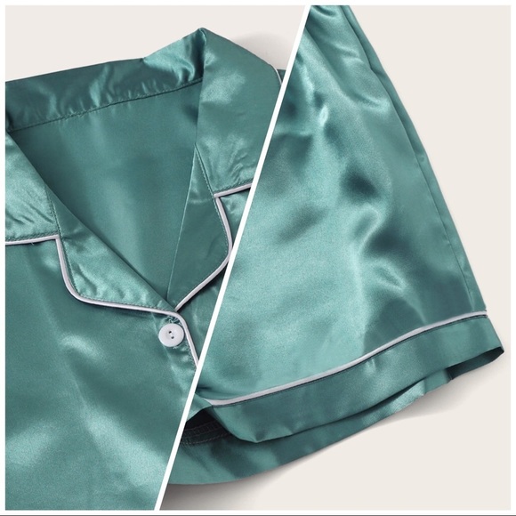 New Teal Satin Silk-Like Pajama Set - Picture 3 of 4